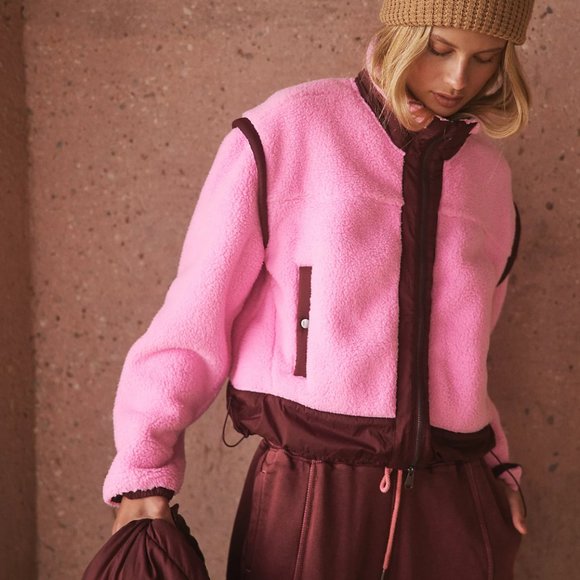 Free People Jackets & Blazers - NWT Free People FP Movement Courtside Fleece Jacket in pink purple colorblock